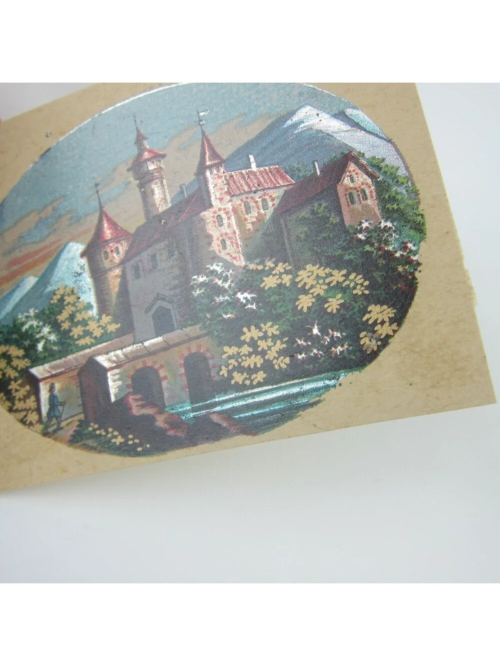 Antique Lithograph Print Samples Lot of 4 Castles Towns Villages Landscapes RARE